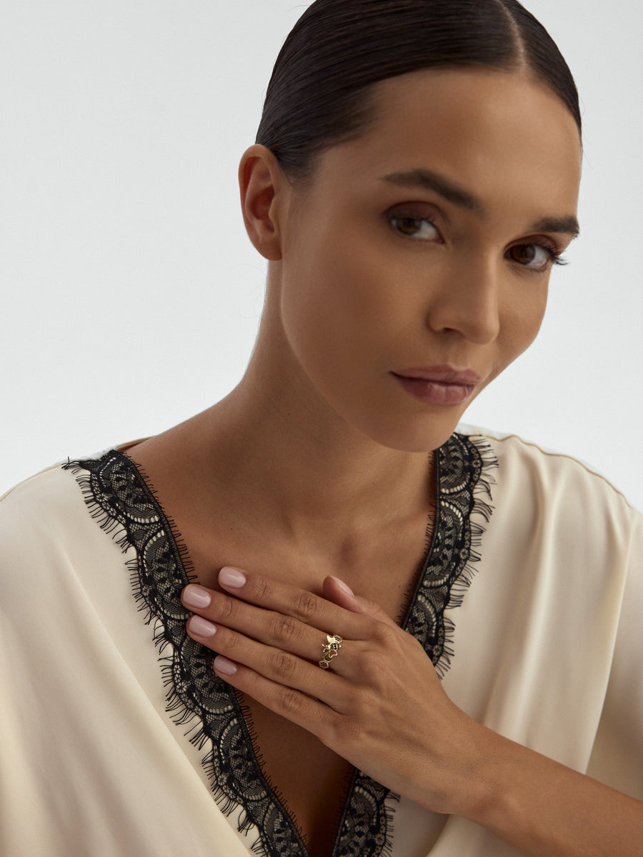 Bee Motif Honeycomb Ring in 14K Gold