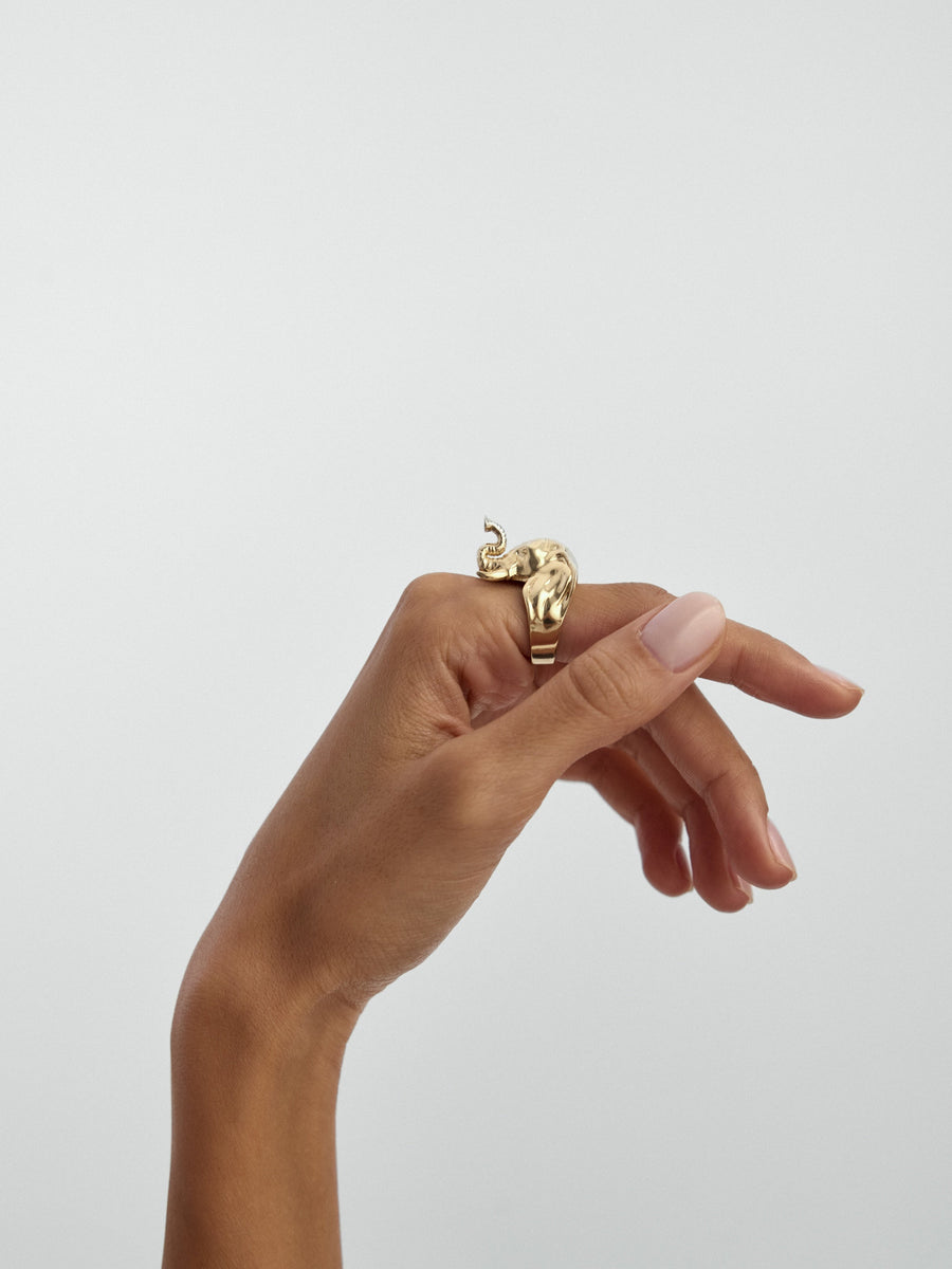 Elephant Sanatsal Ring in 14K Gold
