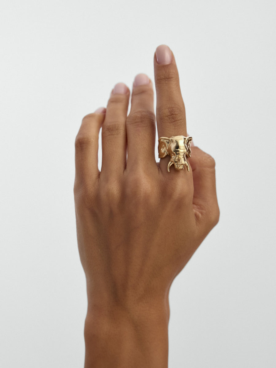 Elephant Sanatsal Ring in 14K Gold