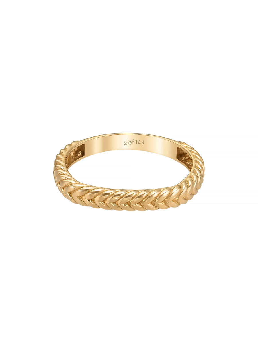 Herringbone Patterned Minimal Ring in 14K Gold