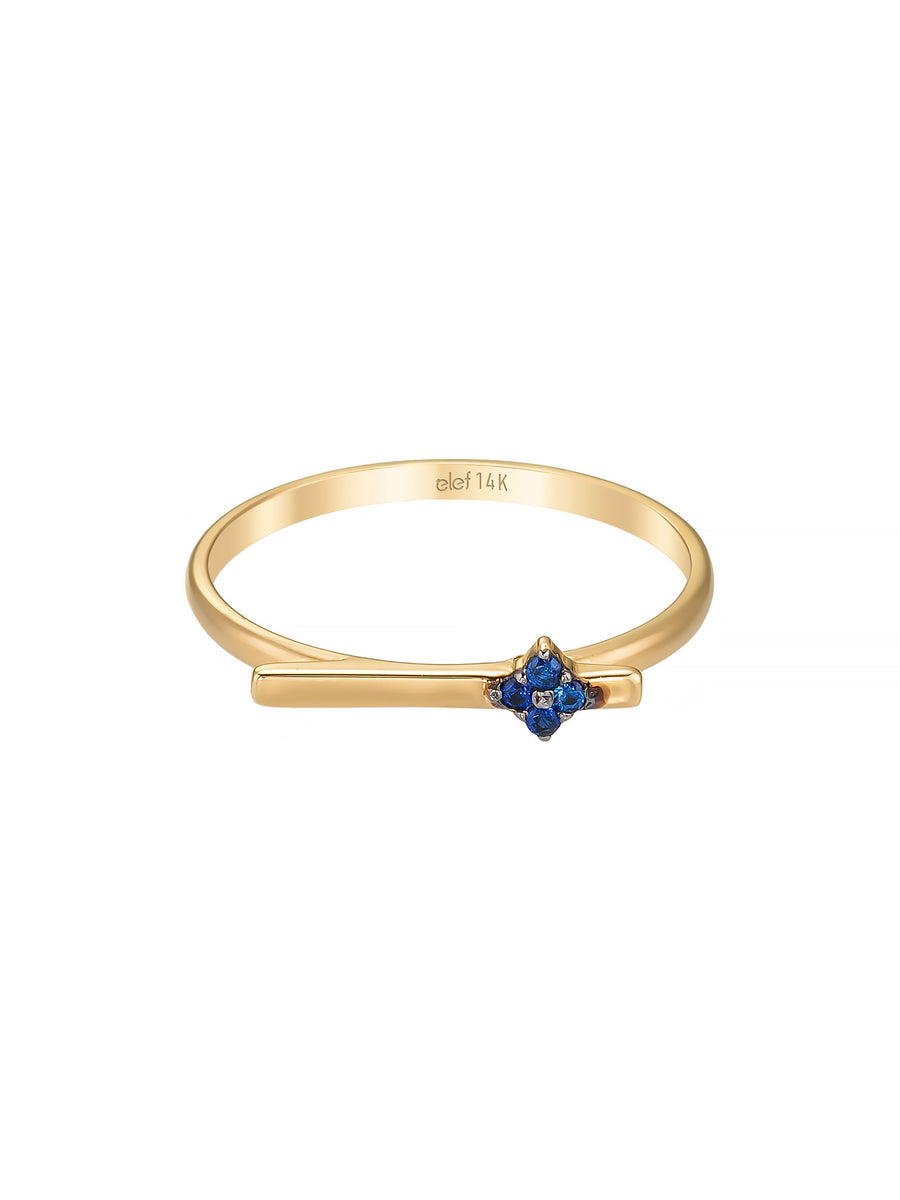 Geometric Bar & Sapphire-Inspired Stone Minimal Ring in 14K Gold