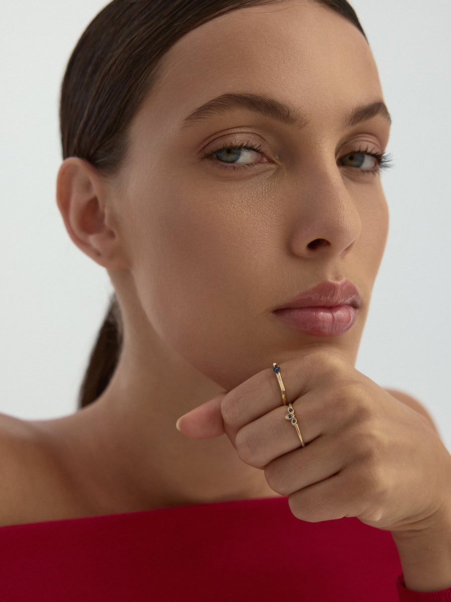 Geometric Bar & Sapphire-Inspired Stone Minimal Ring in 14K Gold