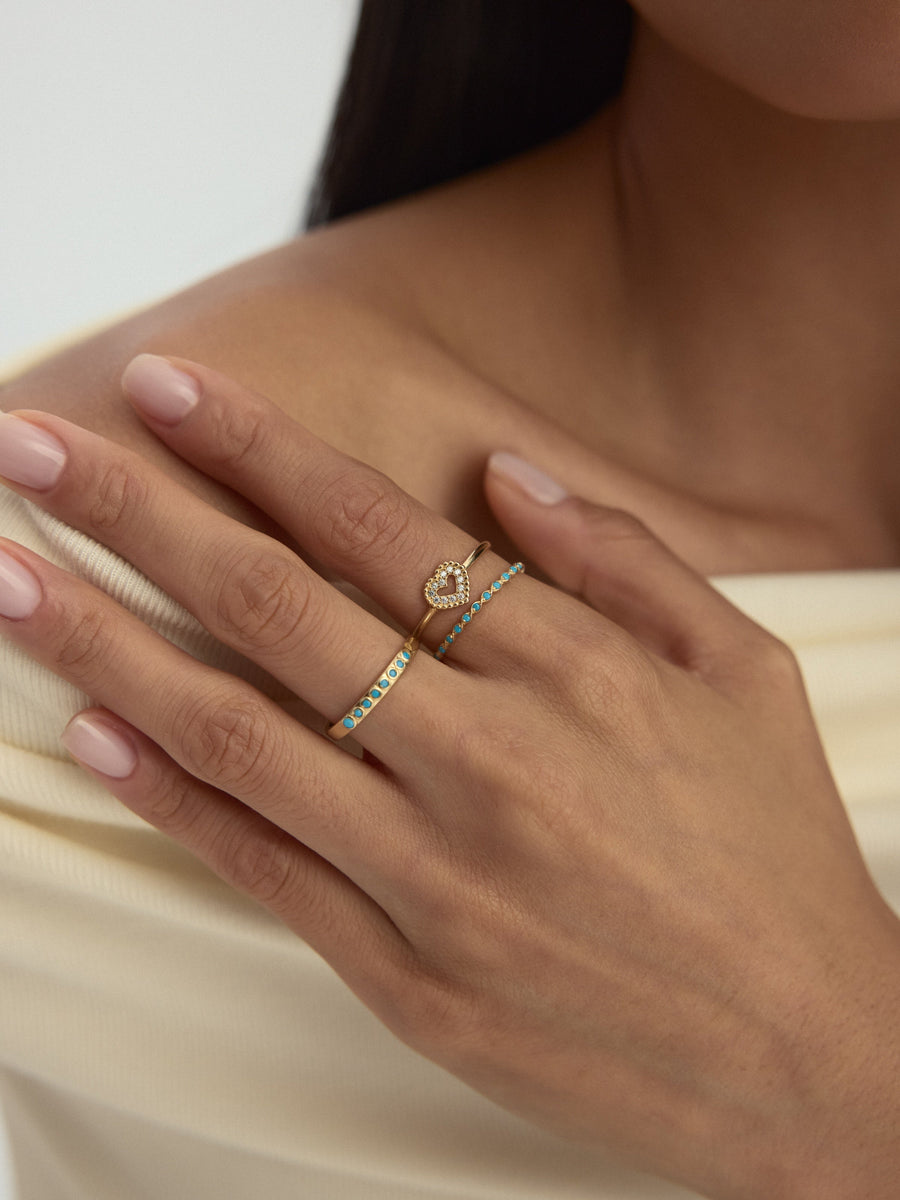 Turquoise Row Minimal Ring in 14K Gold