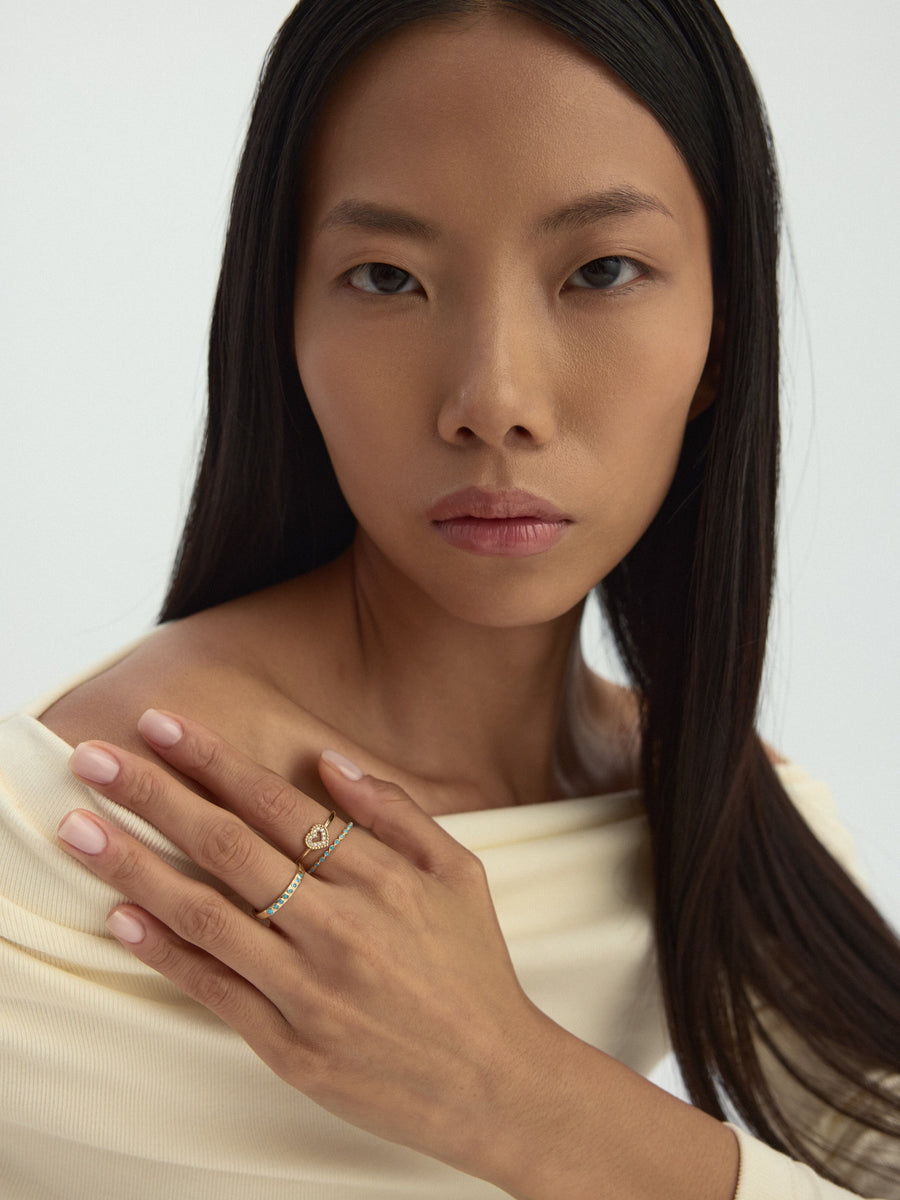 Turquoise Row Minimal Ring in 14K Gold