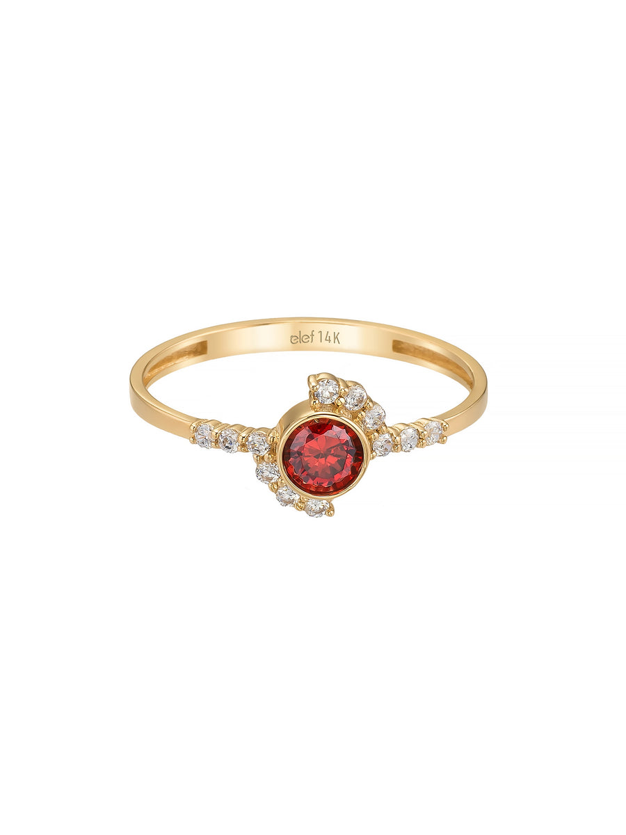 Round Ruby-Inspired Stone Ring in 14K Gold