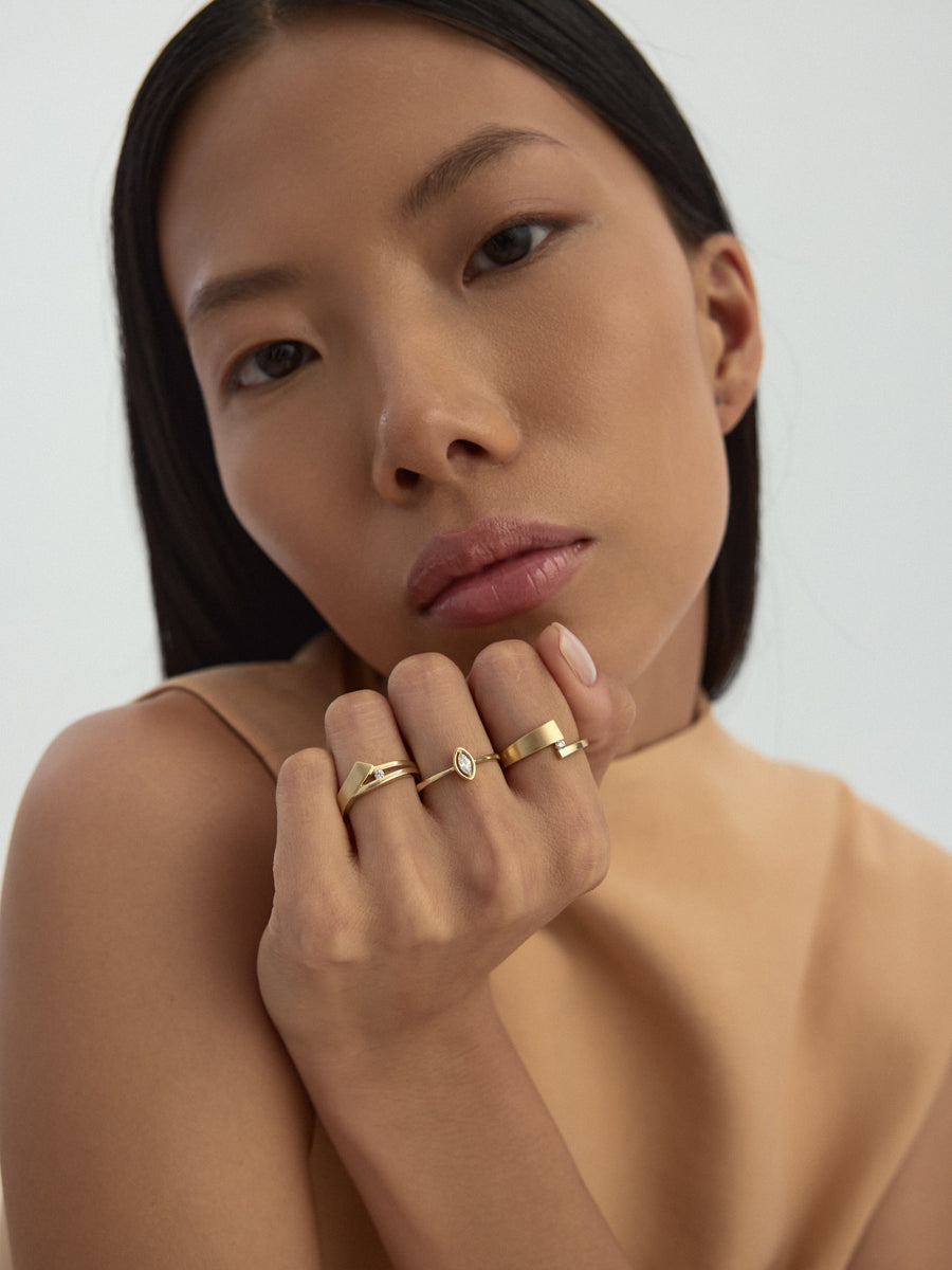 Solitaire Sculptural Ring in 14K Gold