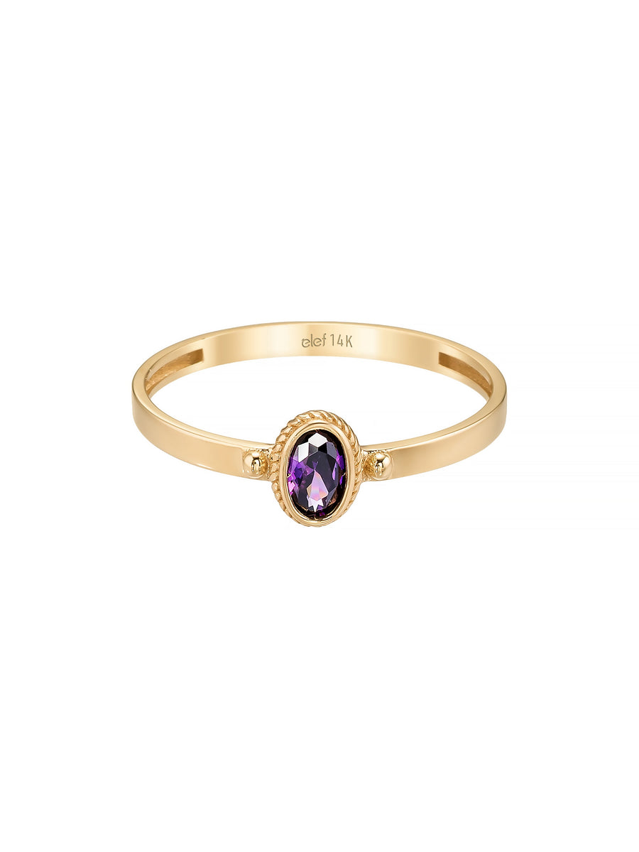 Oval Cut Purple Stone Minimal Ring in 14K Gold