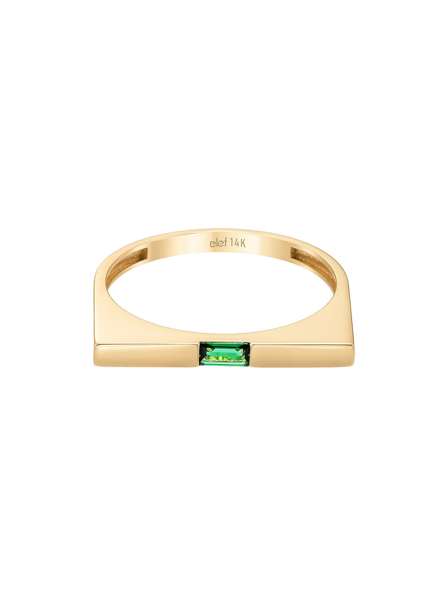 Baguette Green Stone Geometric Ring in 14K Gold