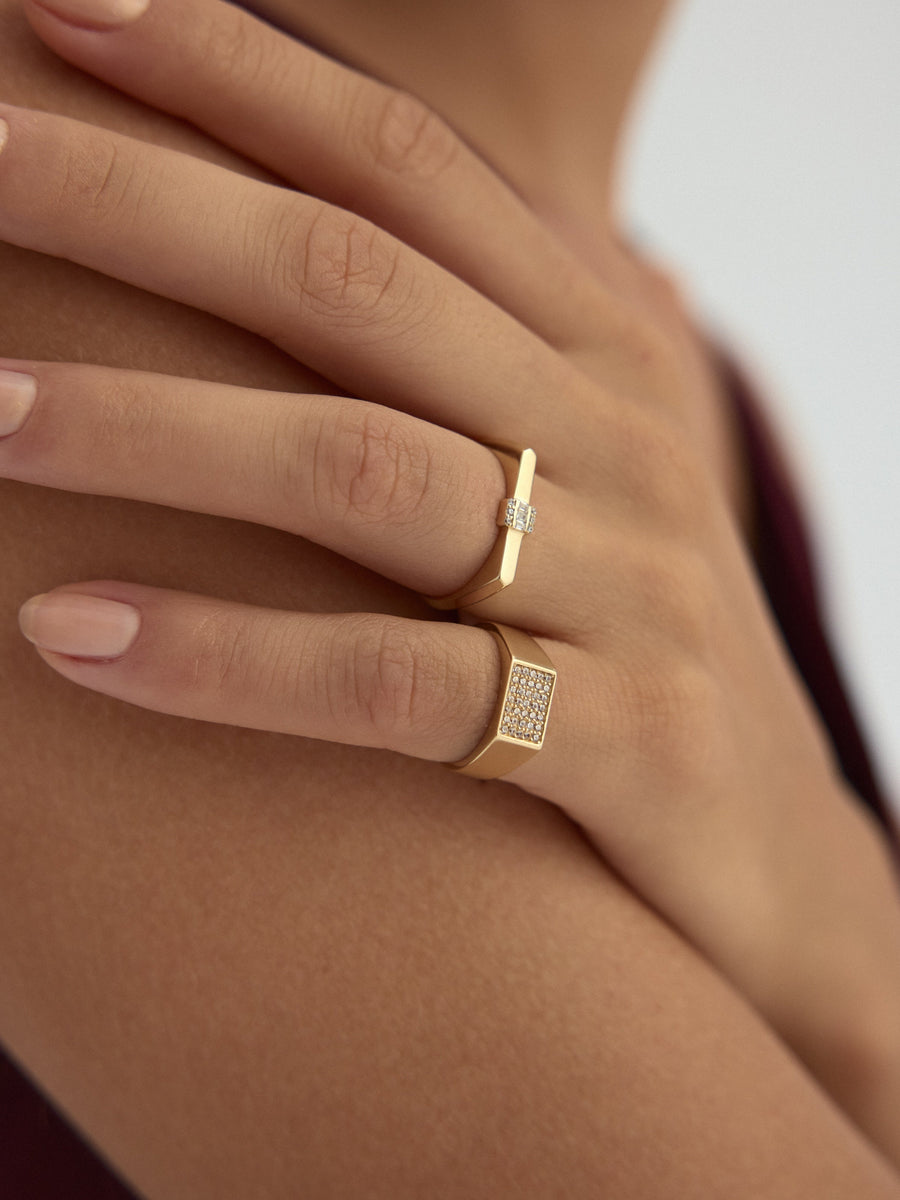 Baguette & Round-Cut Stone Ring in 14K Gold