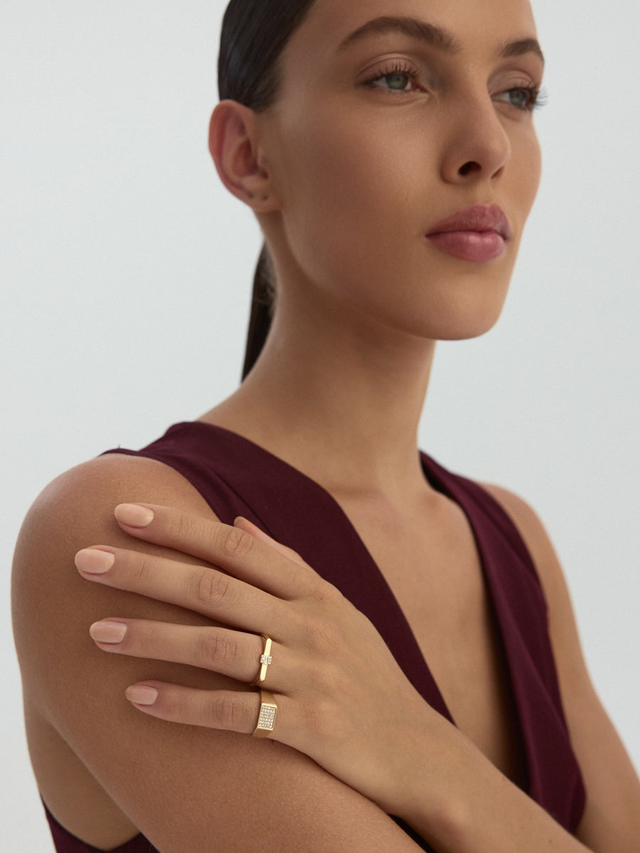 Baguette & Round-Cut Stone Ring in 14K Gold