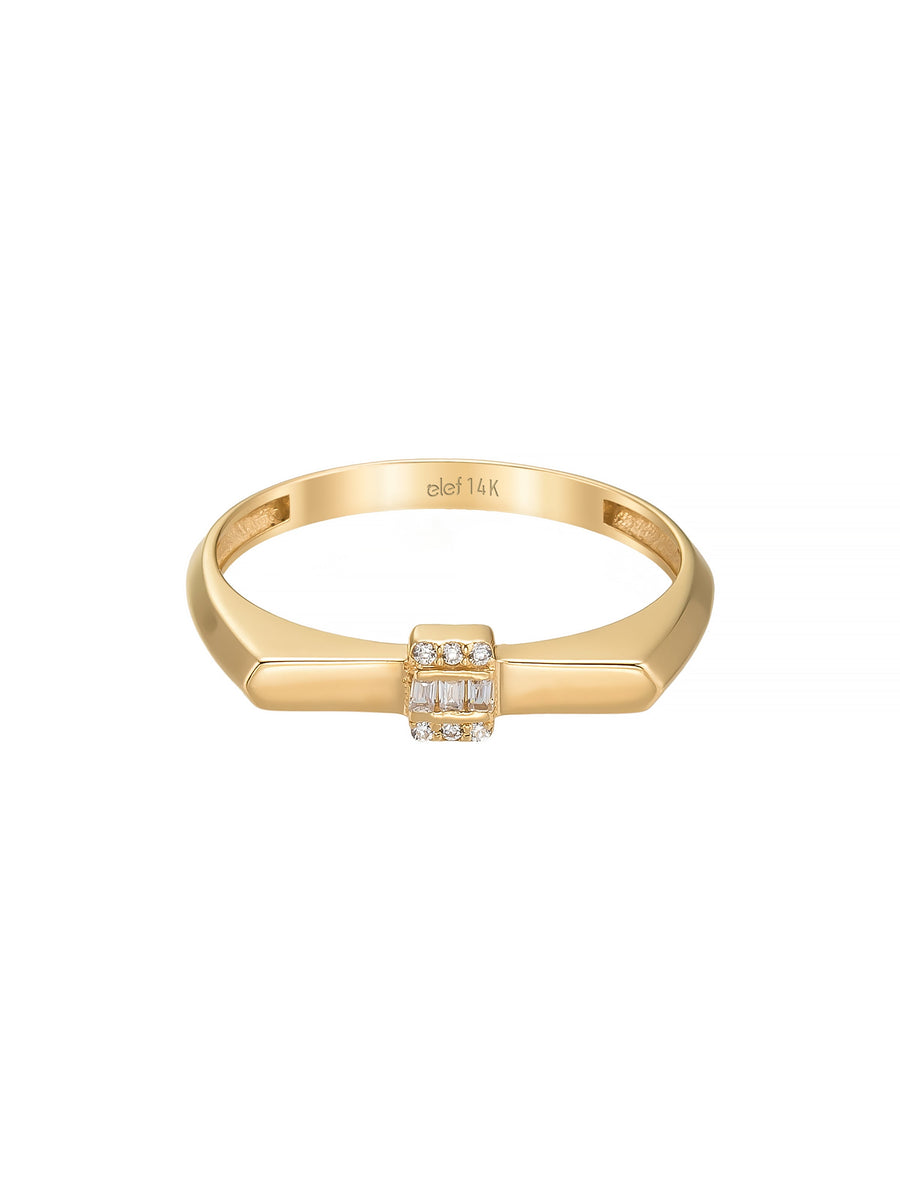 Baguette & Round-Cut Stone Ring in 14K Gold
