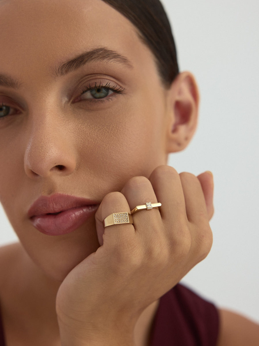 Baguette & Round-Cut Stone Ring in 14K Gold