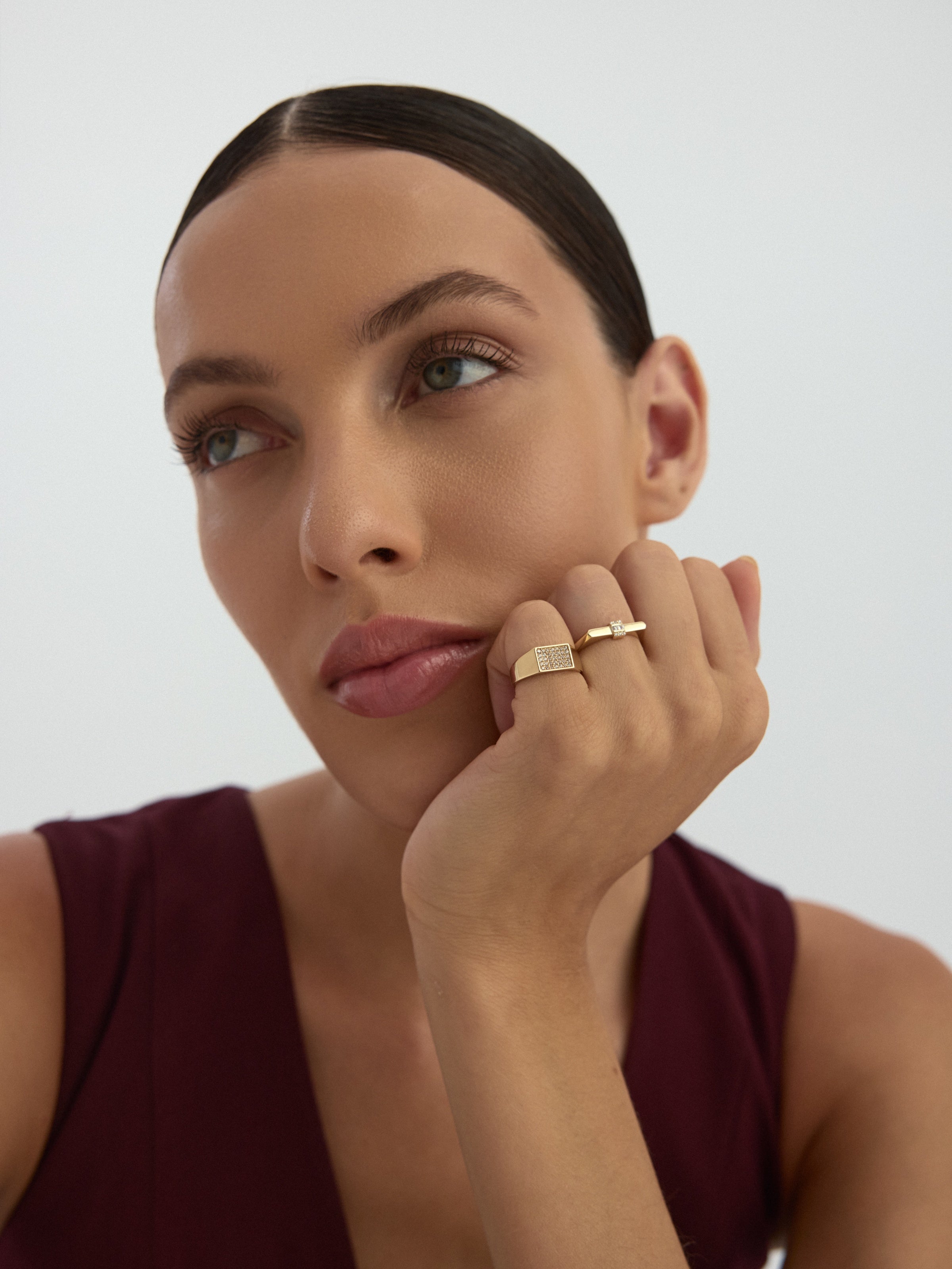 Baguette & Round-Cut Stone Ring in 14K Gold