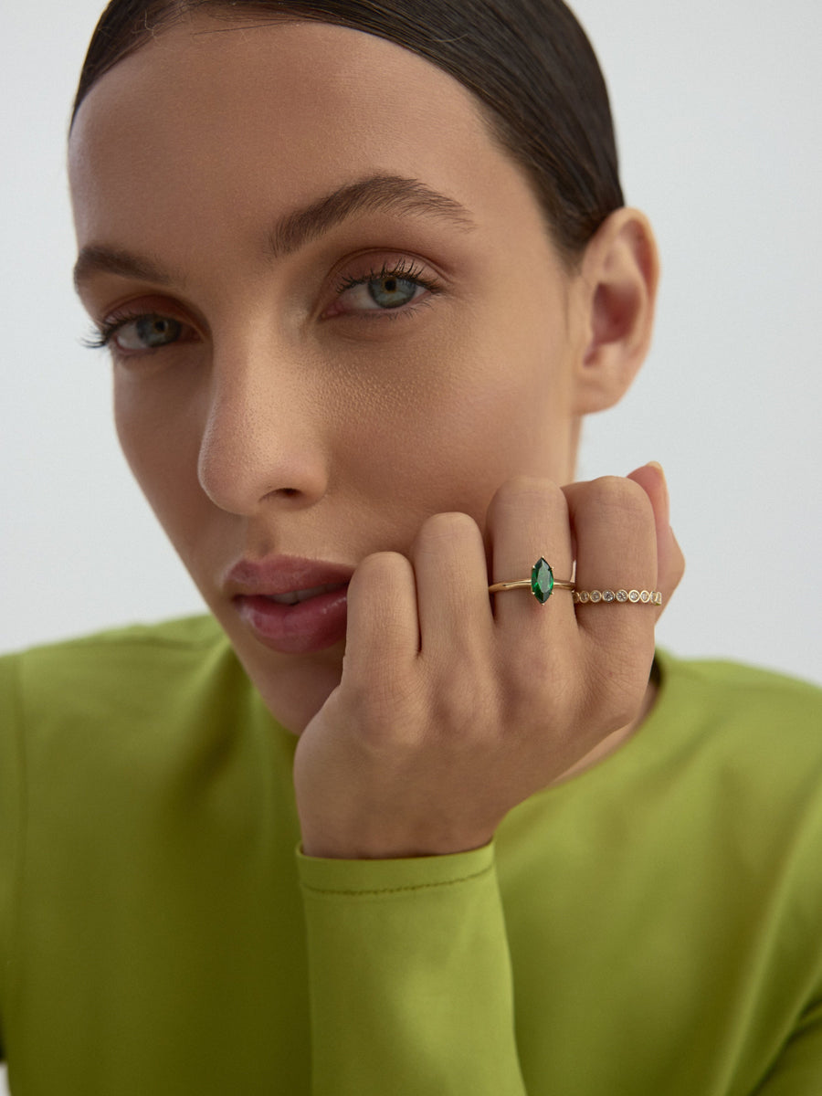 Marquise Cut Green Stone Minimal Ring in 14K Gold