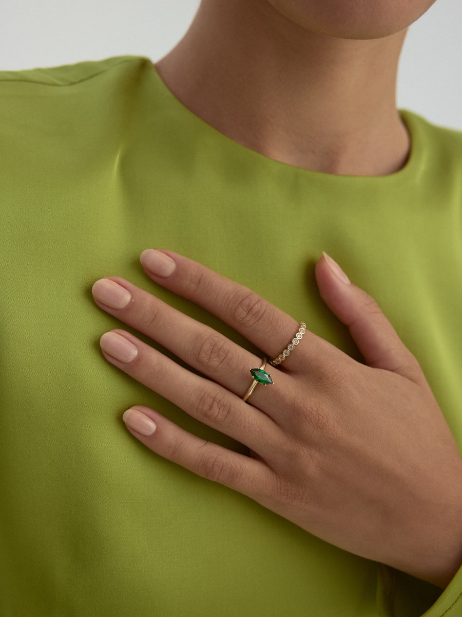 Marquise Cut Green Stone Minimal Ring in 14K Gold