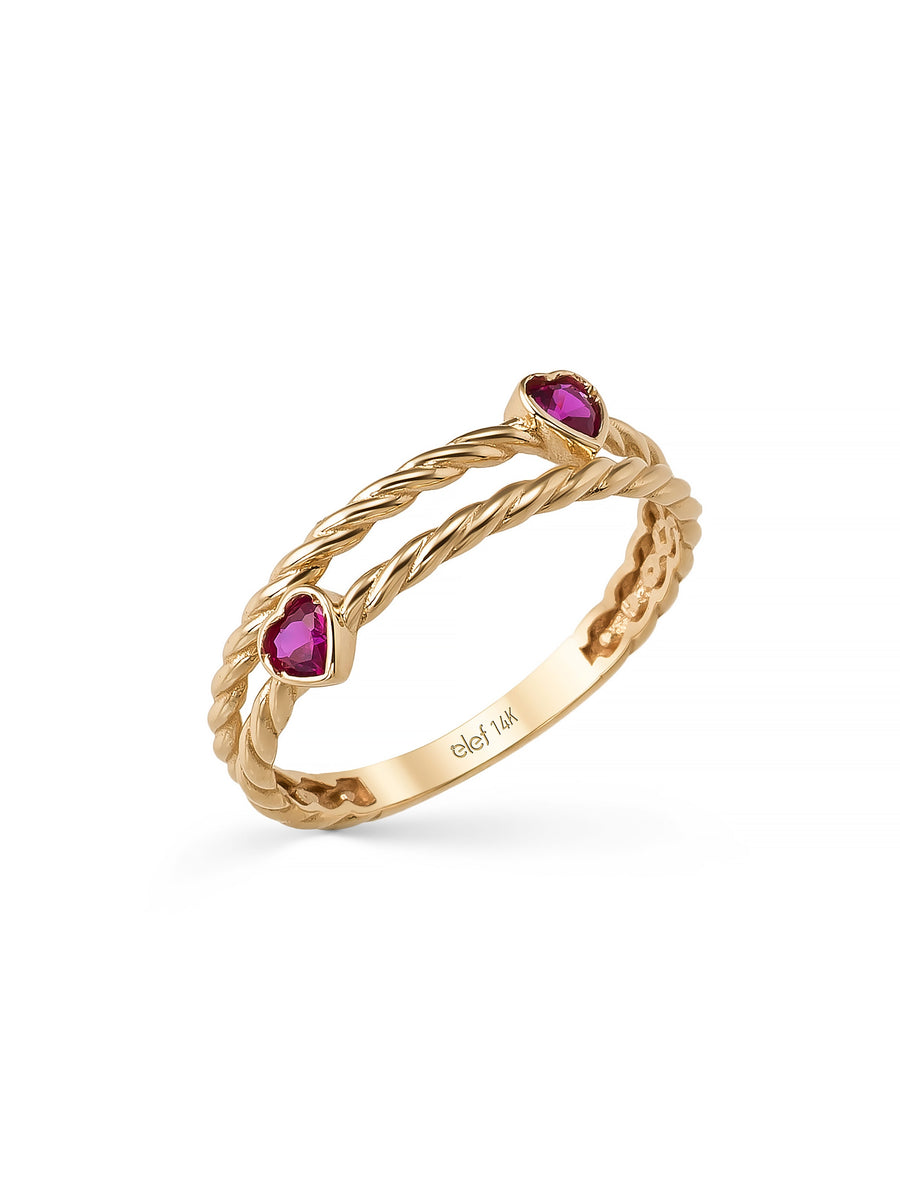 Red Heart Stone Twisted Ring in 14K Gold