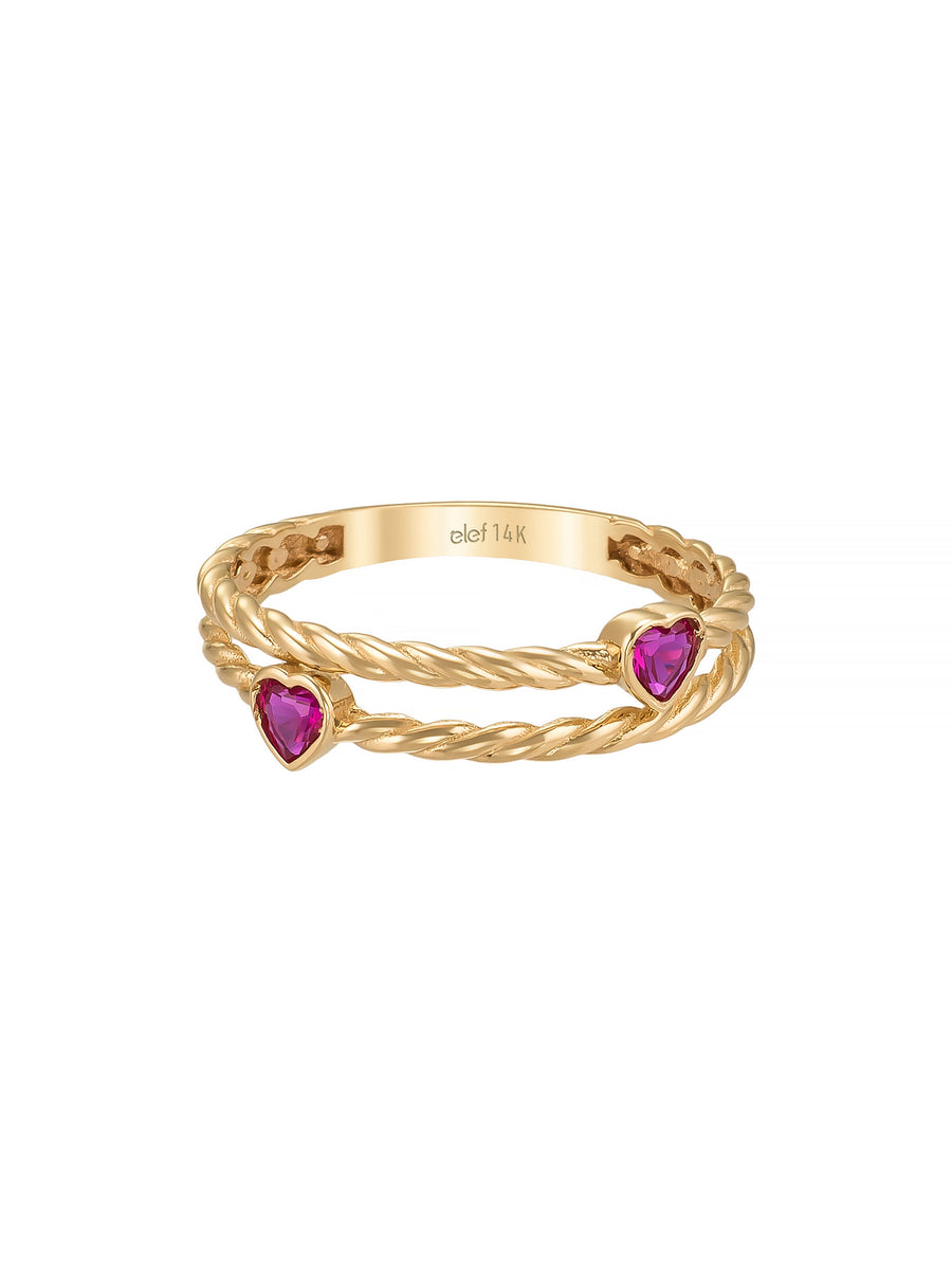 Red Heart Stone Twisted Ring in 14K Gold
