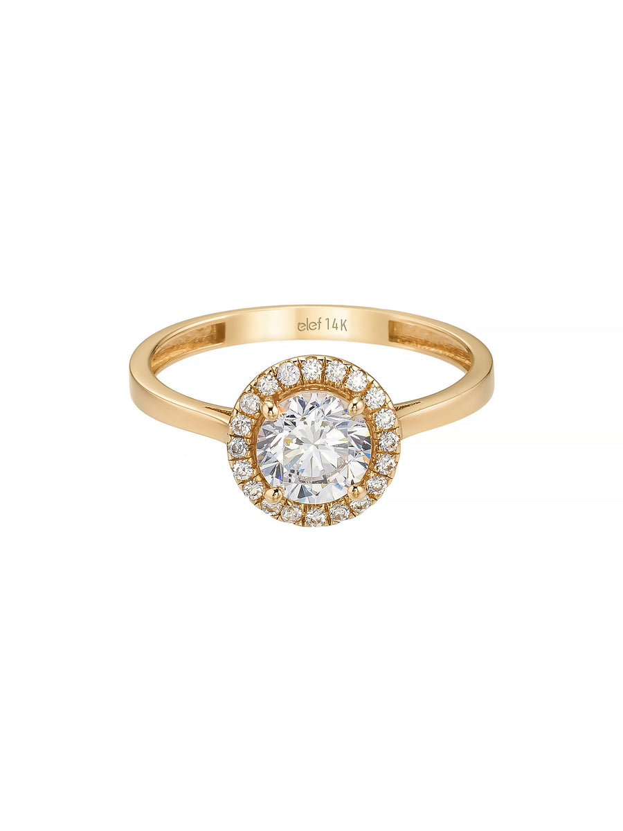 Halo Solitaire Round Cut Ring in 14K Gold