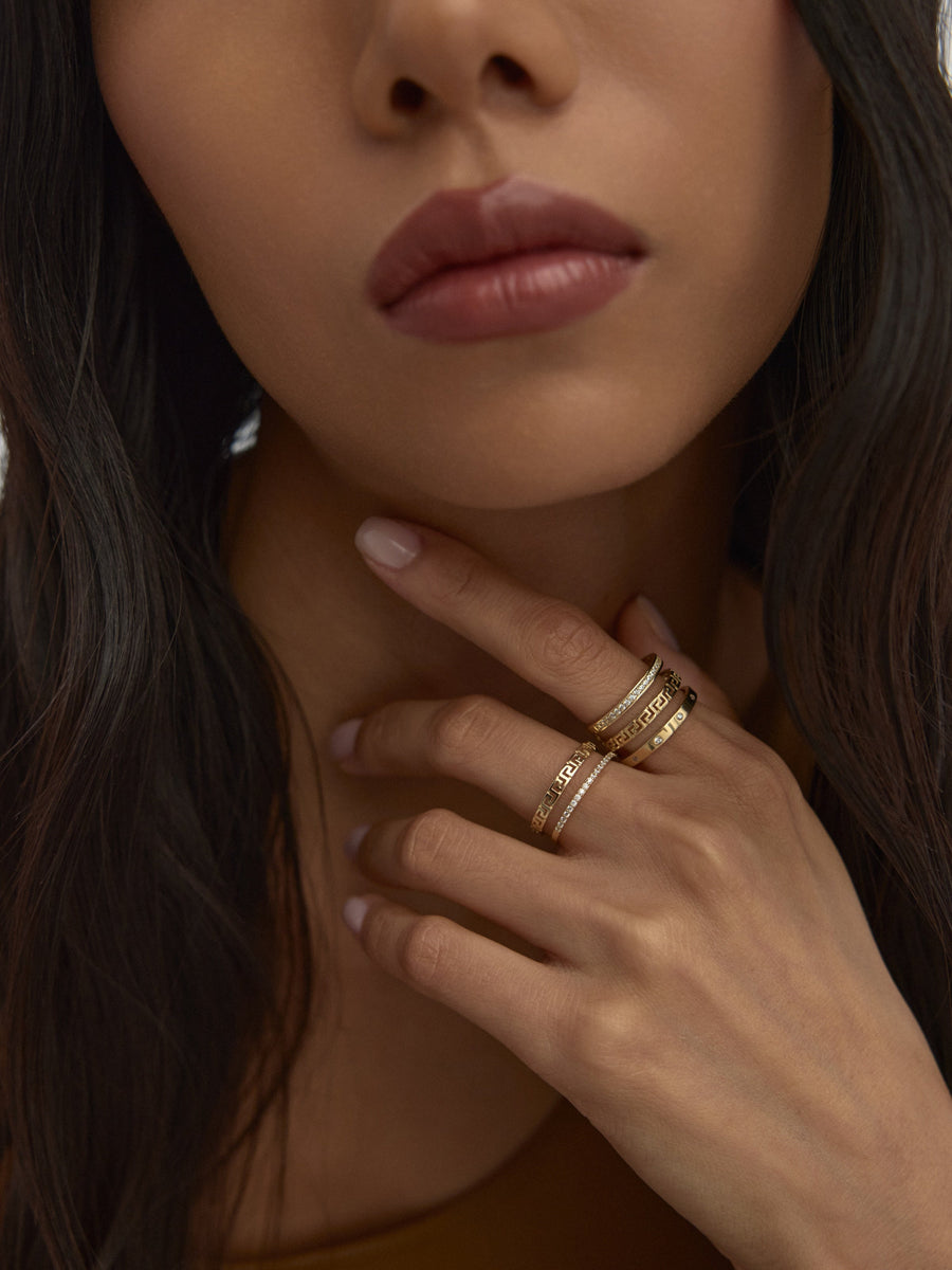 Geometric Motif Stone-Set Ring in 14K Gold