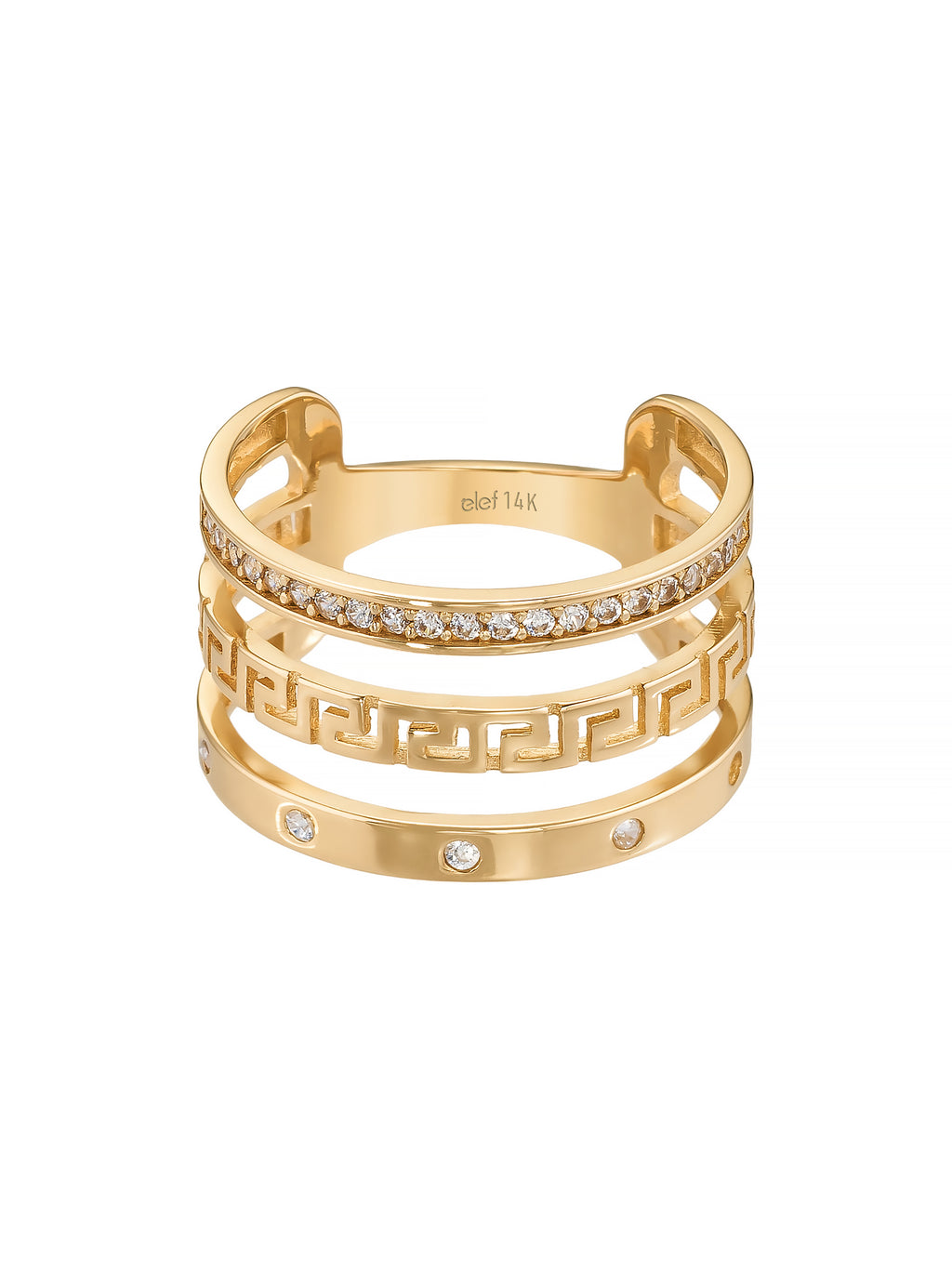 Geometric Motif Stone-Set Ring in 14K Gold
