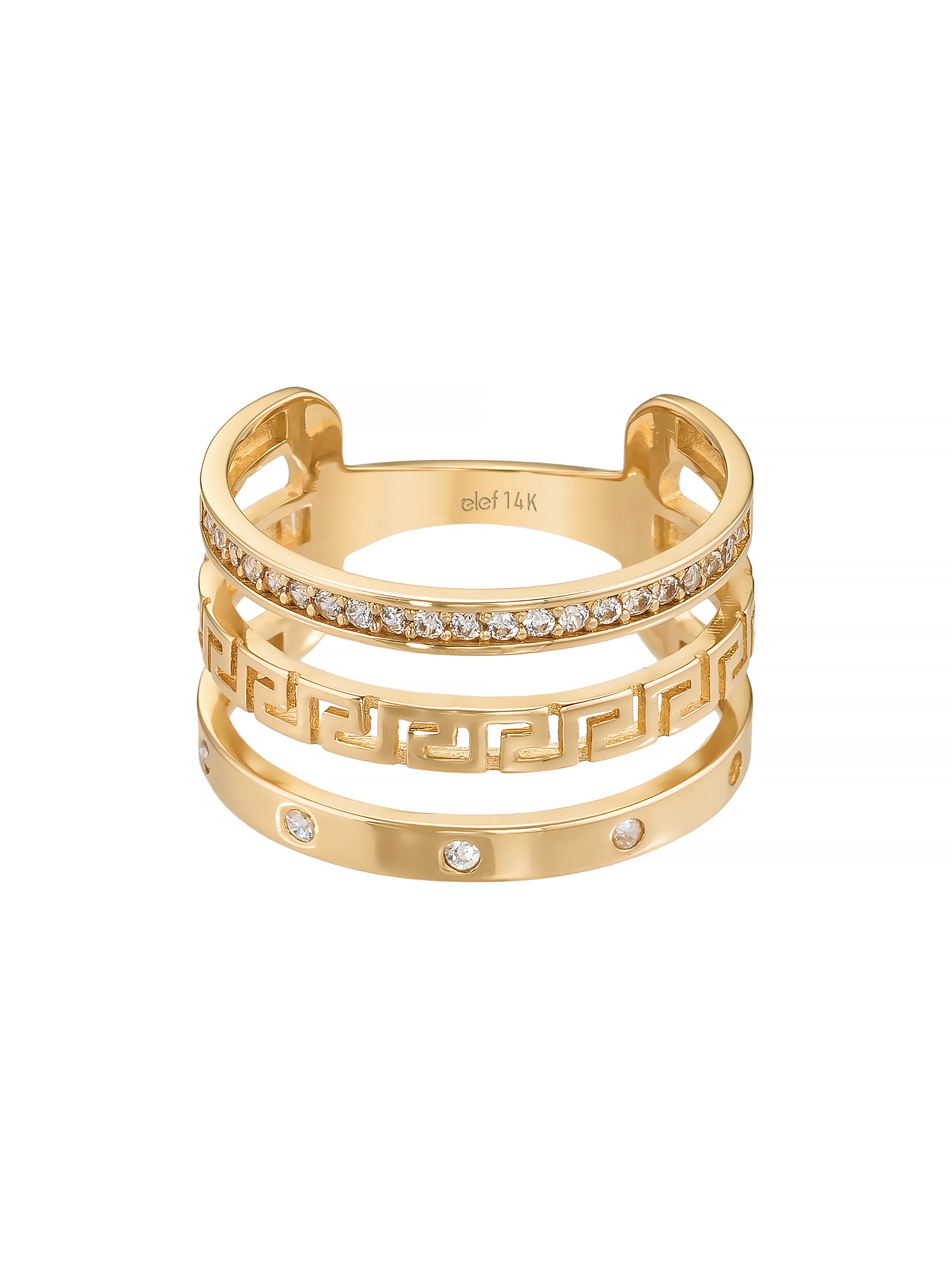 Geometric Motif Stone-Set Ring in 14K Gold