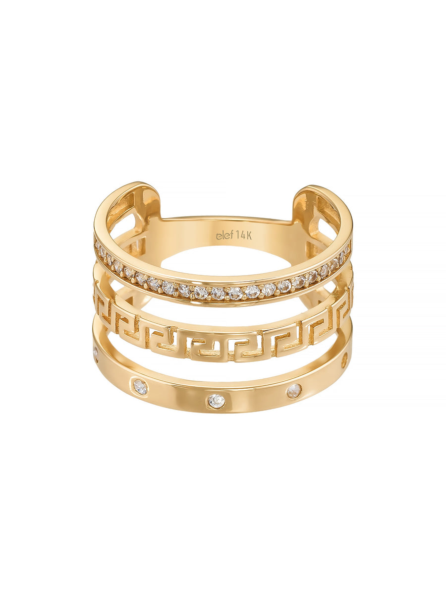 Geometric Motif Stone-Set Ring in 14K Gold