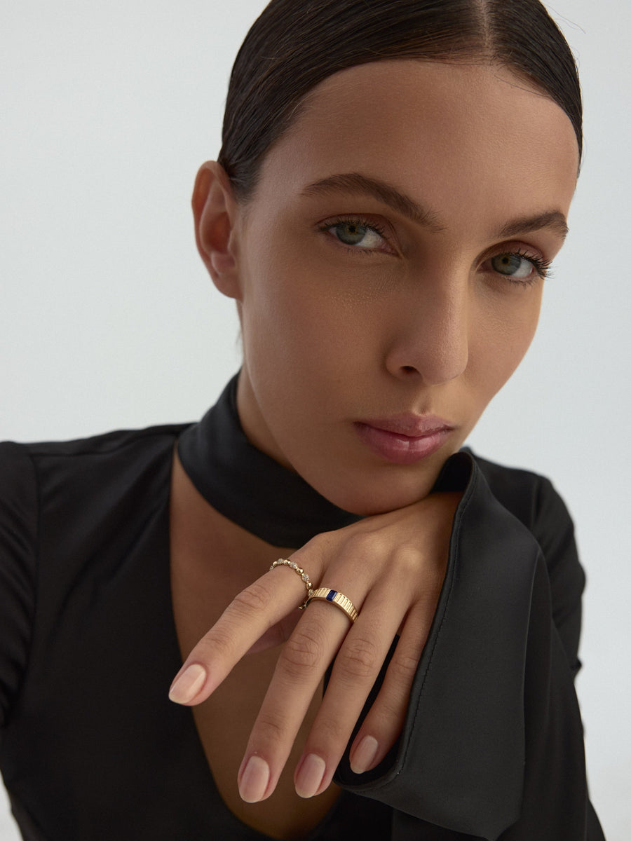 Black Baguette Stone Ring in 14K Gold