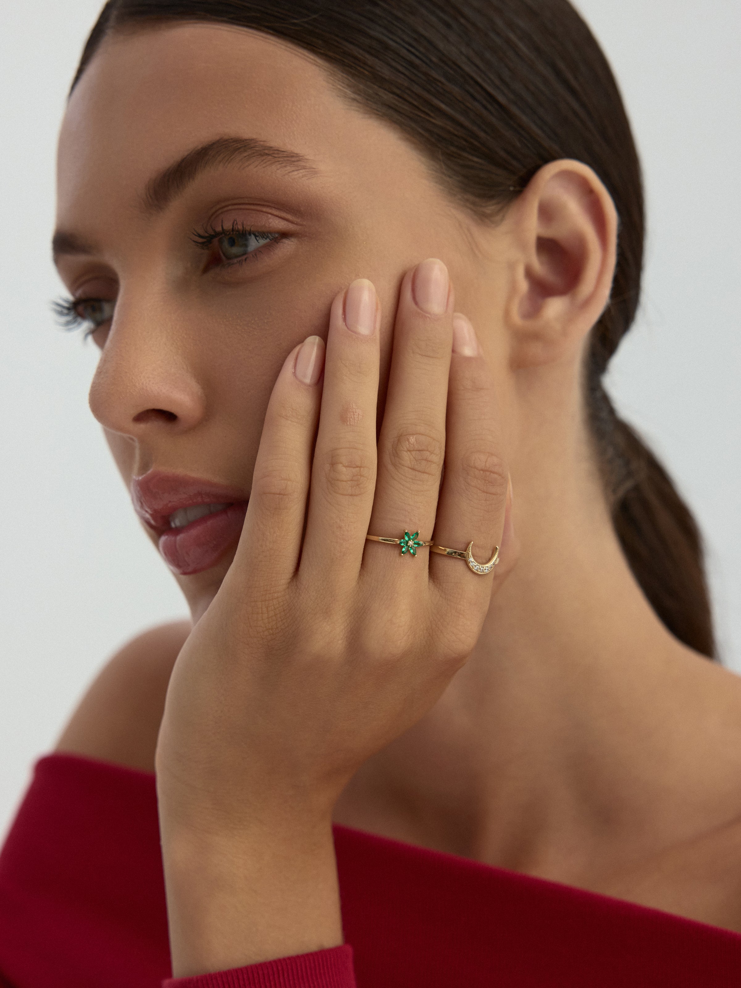 Crescent Motif Diamond-Inspired Ring in 14K Gold
