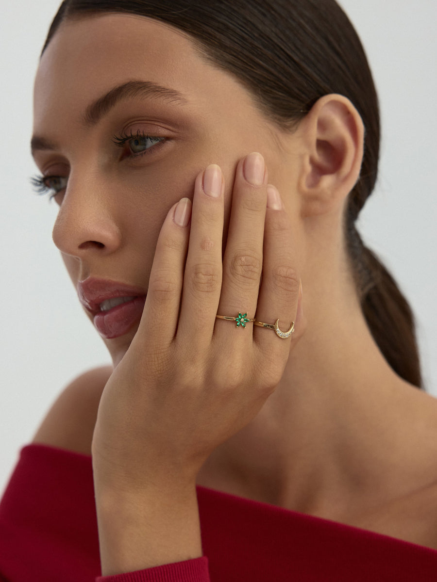 Crescent Motif Diamond-Inspired Ring in 14K Gold