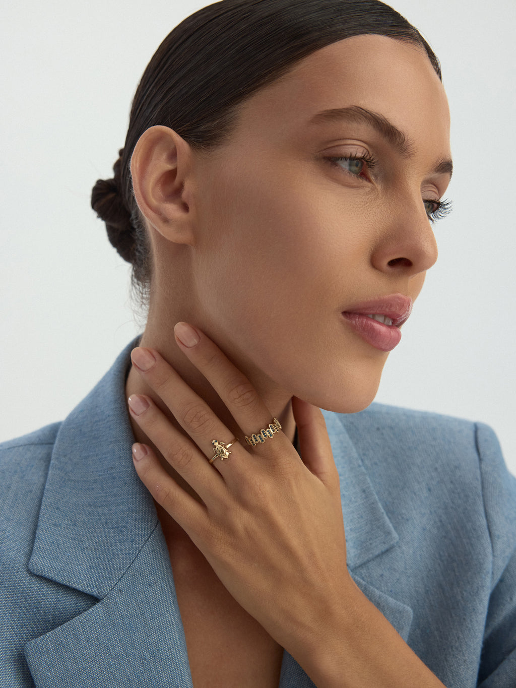 Geometric Sapphire-Inspired Stone Ring in 14K Gold