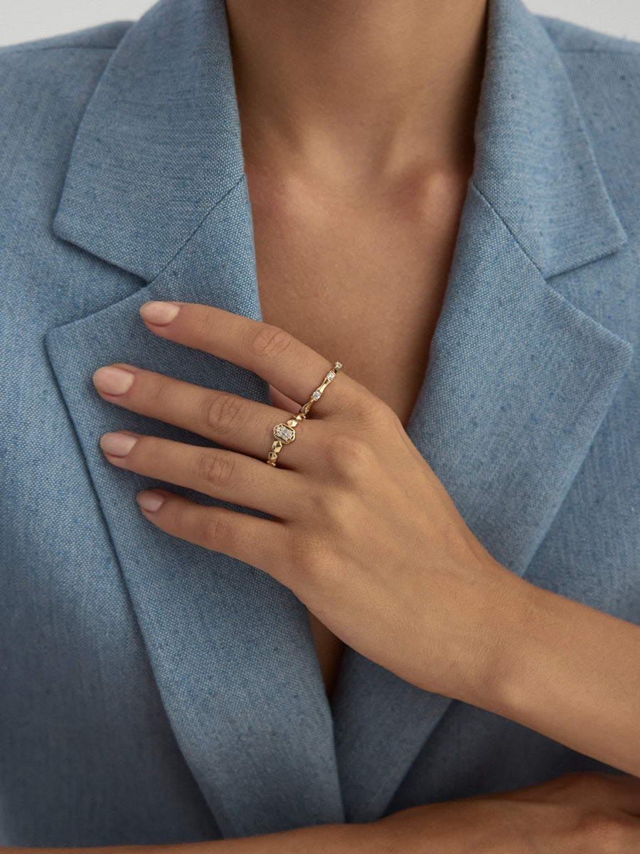 Bambusu Form Diamond-Inspired Ring in 14K Gold