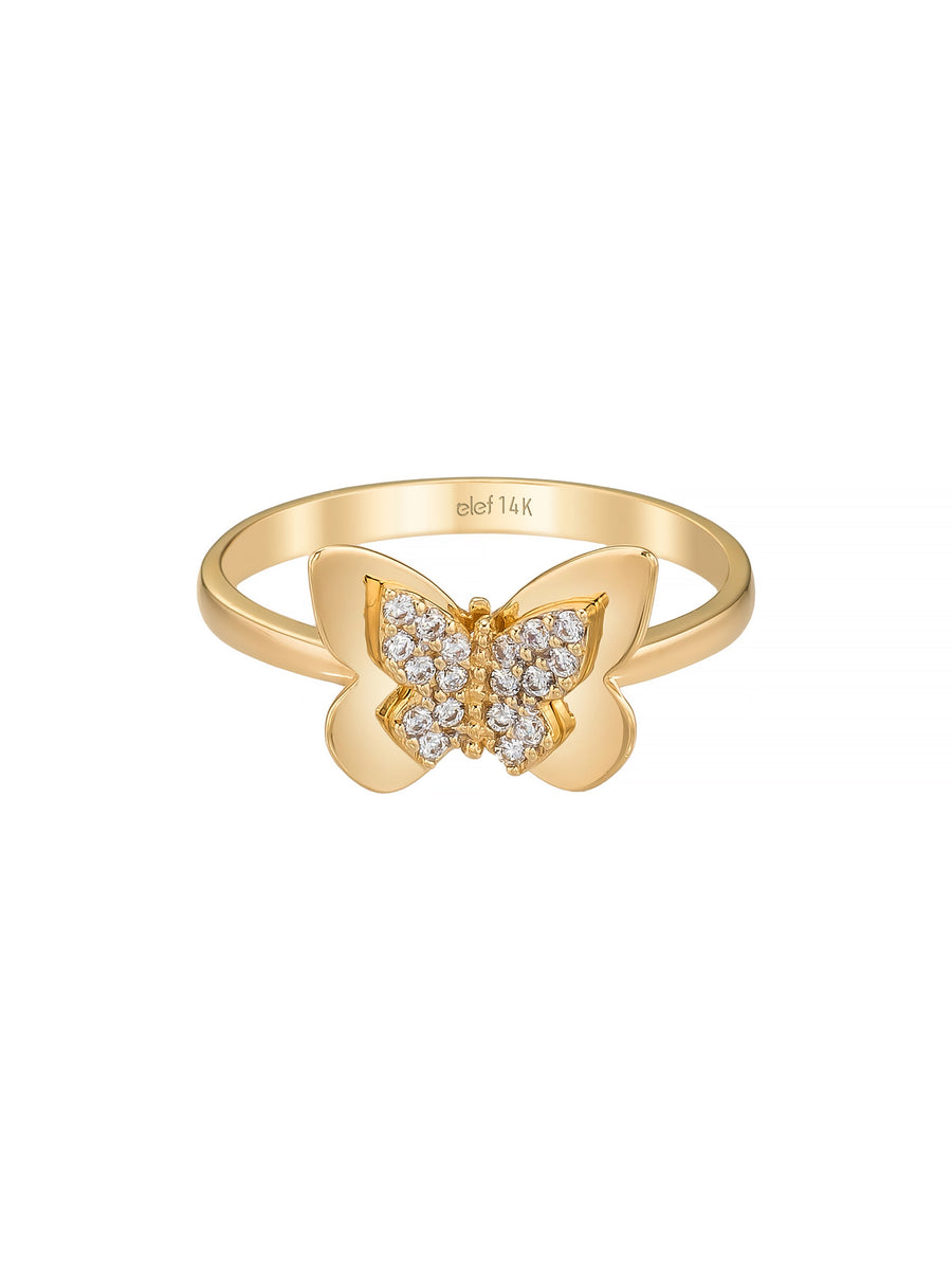Butterfly Motif Parlak Ring in 14K Gold