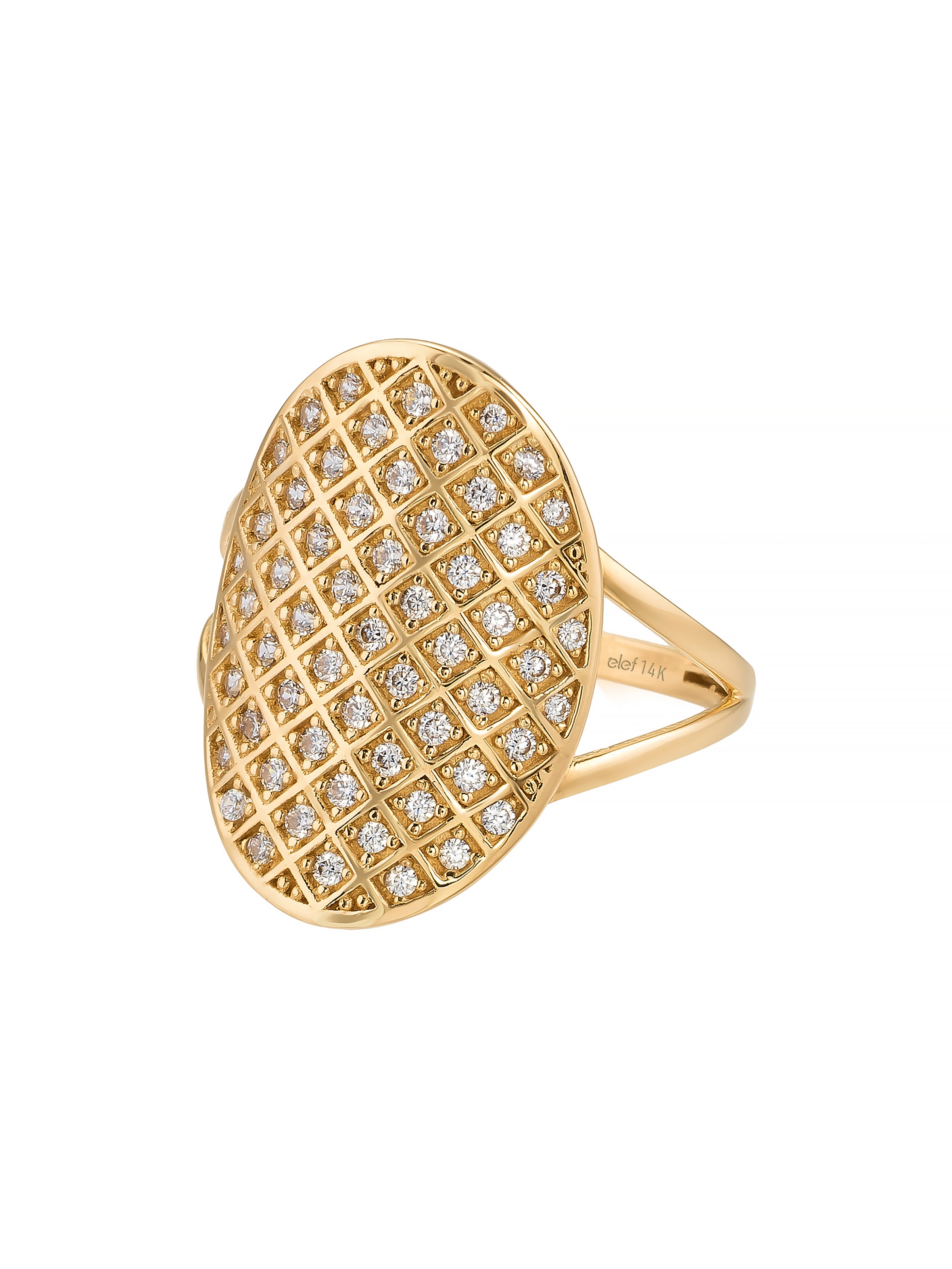 Oval Form Diamond-Inspired Ring in 14K Gold