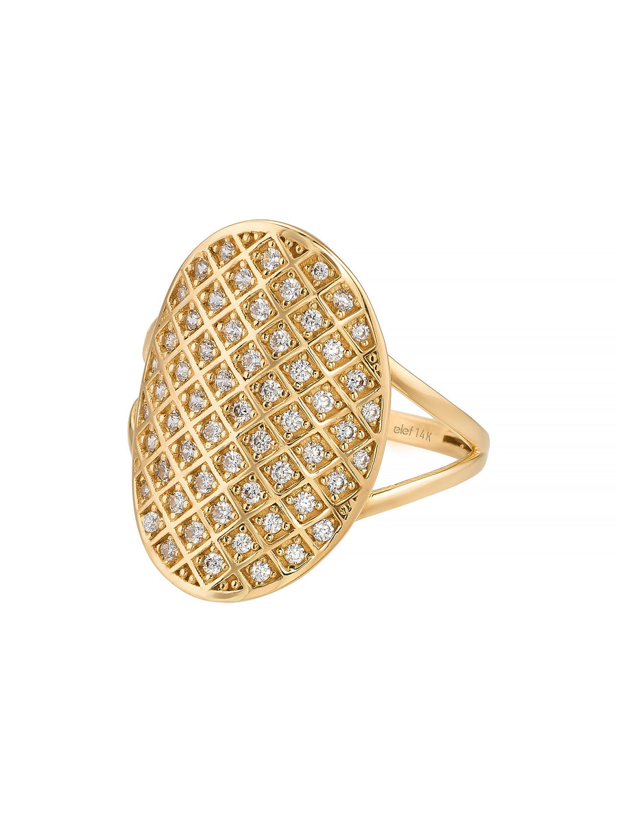 Oval Form Diamond-Inspired Ring in 14K Gold