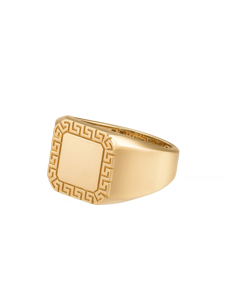 Grek Patterned Classic Ring in 14K Gold