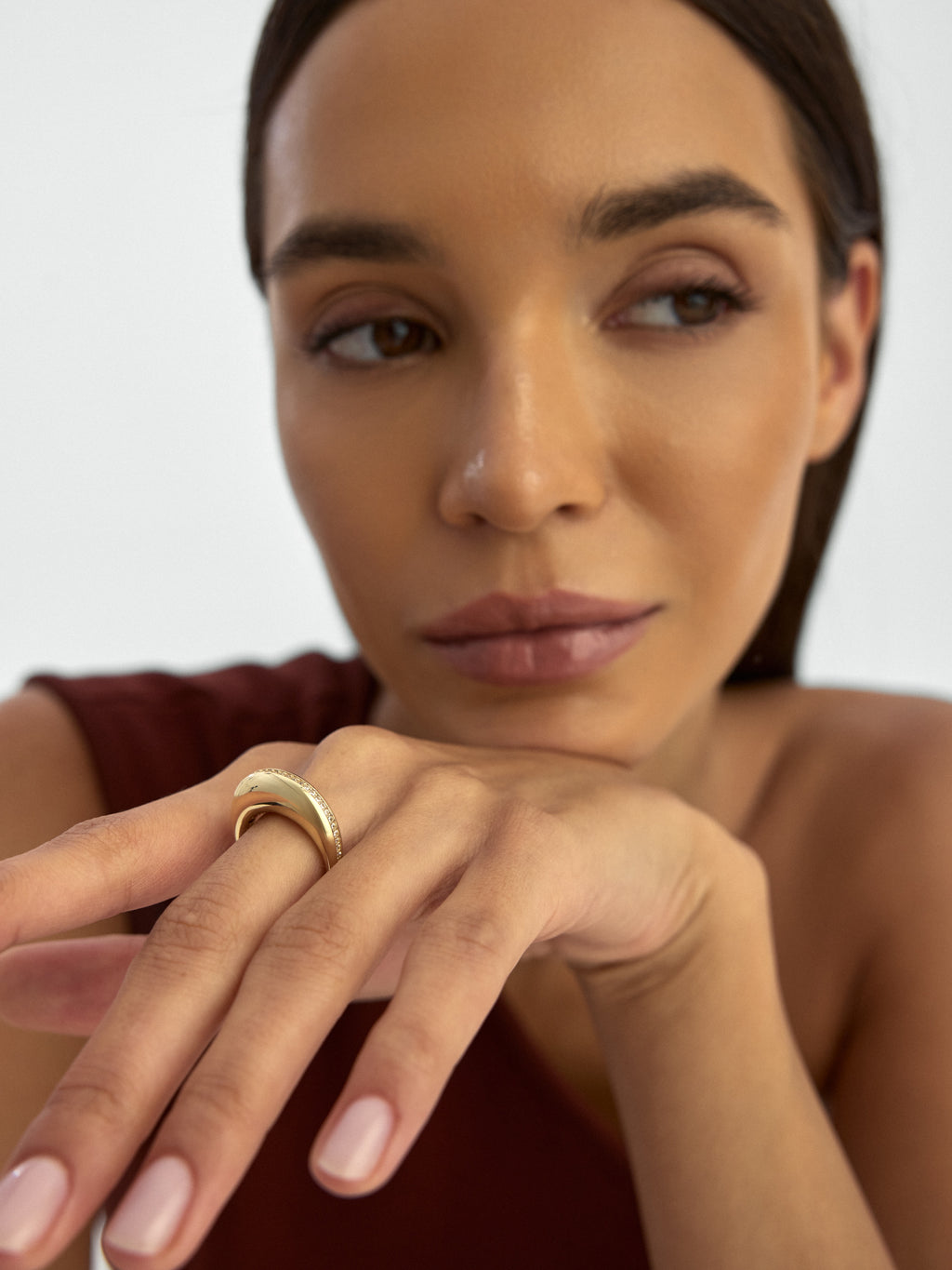 Domed Stone-Set Ring in 14K Gold