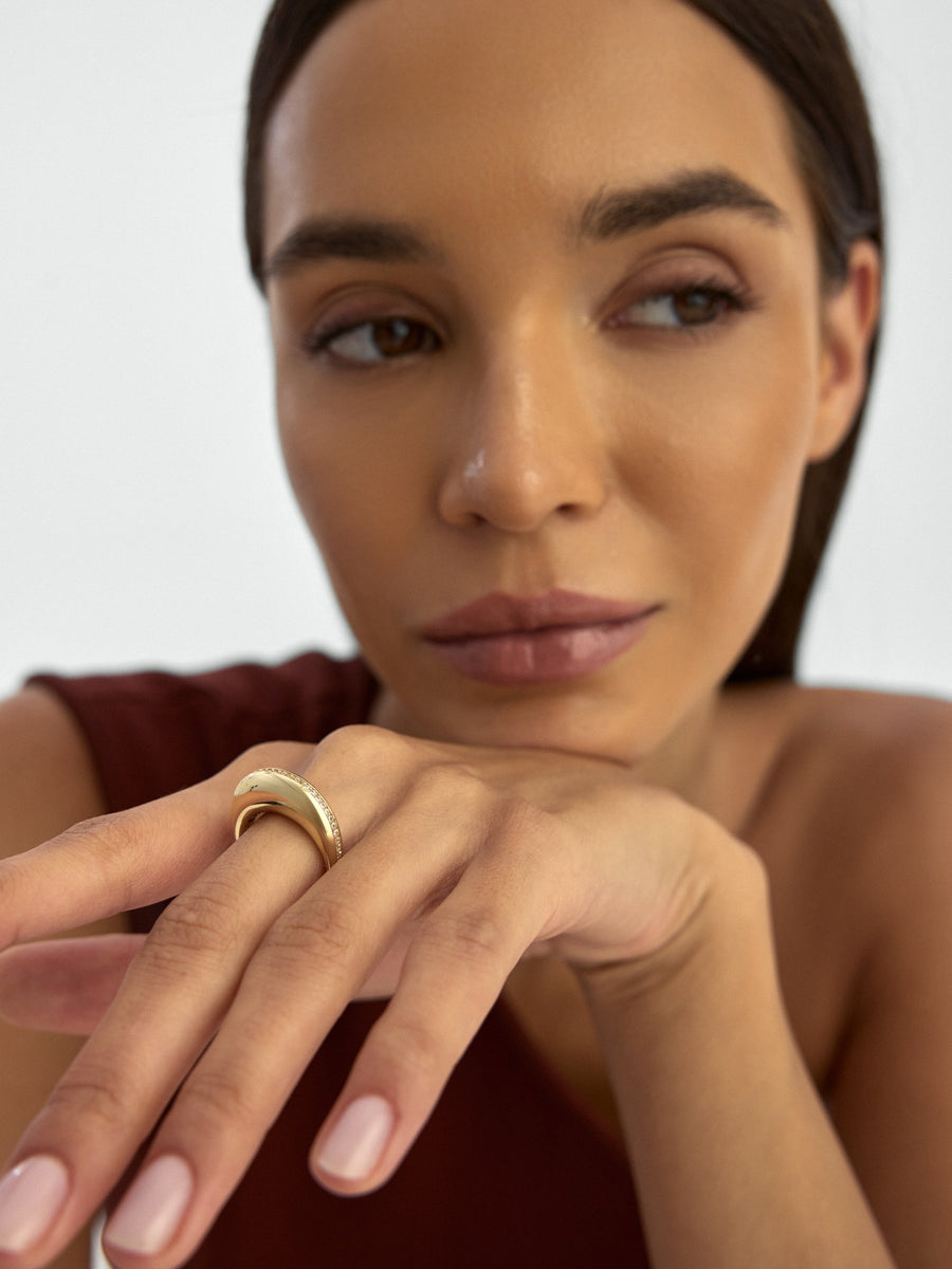 Domed Stone-Set Ring in 14K Gold