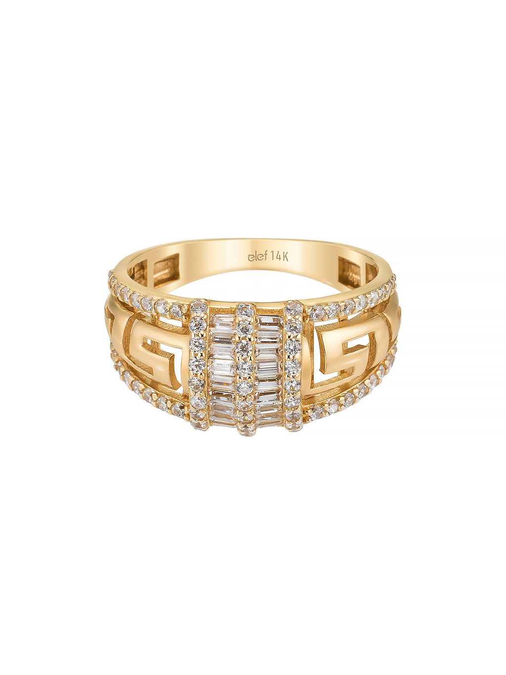 Baguette & Round-Cut Stone Geometric Ring in 14K Gold