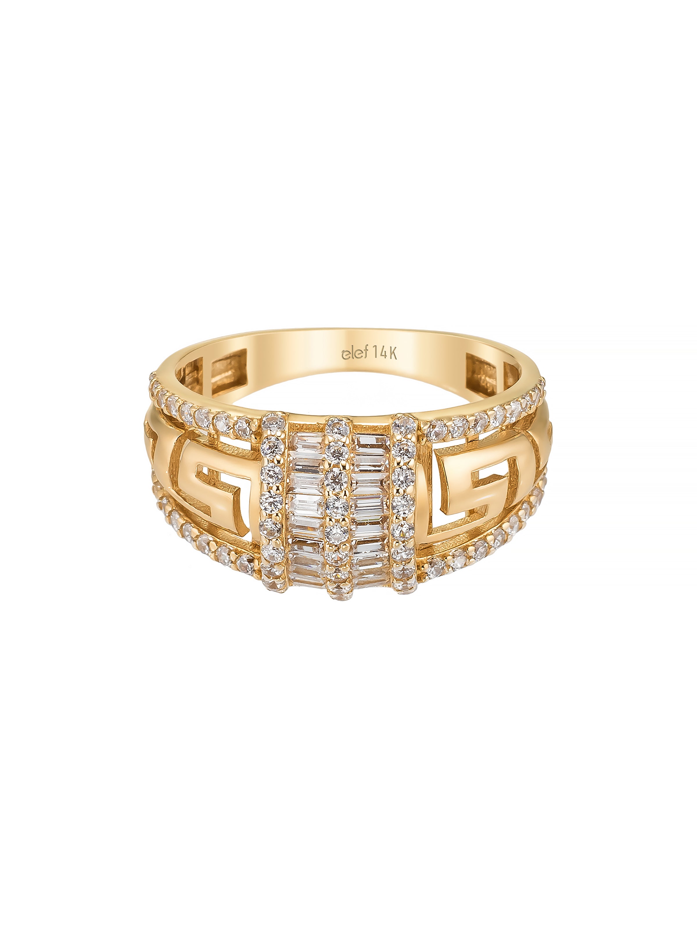 Baguette & Round-Cut Stone Geometric Ring in 14K Gold