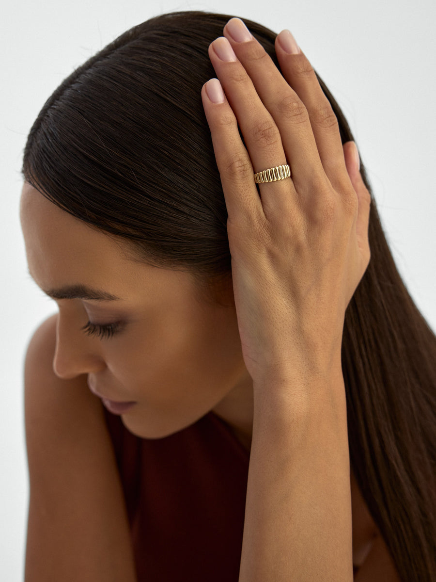 Domed Form Stone-Set Ring in 14K Gold