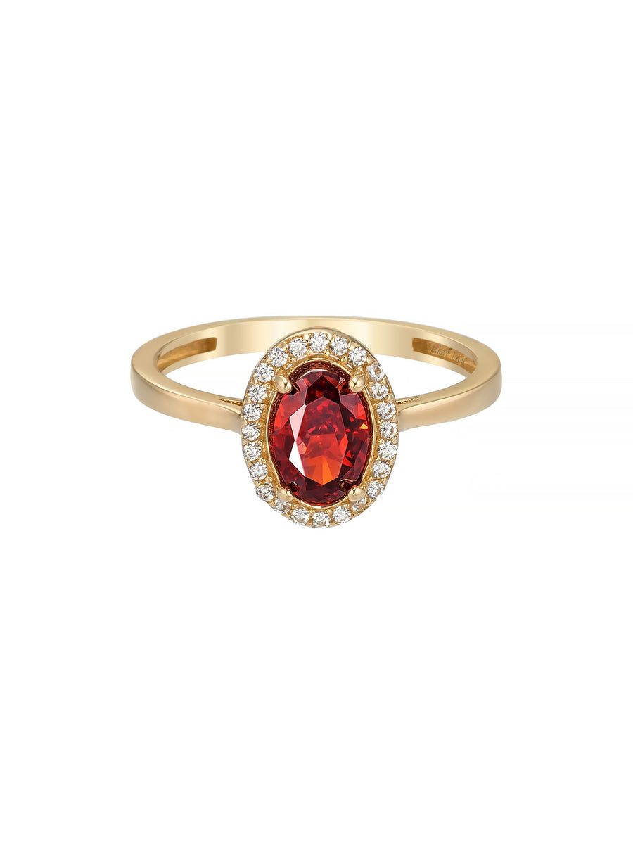 Oval Garnet Stone Halo Ring in 14K Gold