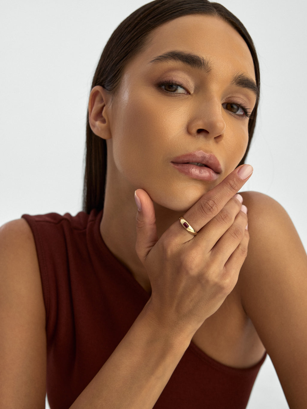 Ruby-Inspired Stone Ring in 14K Gold