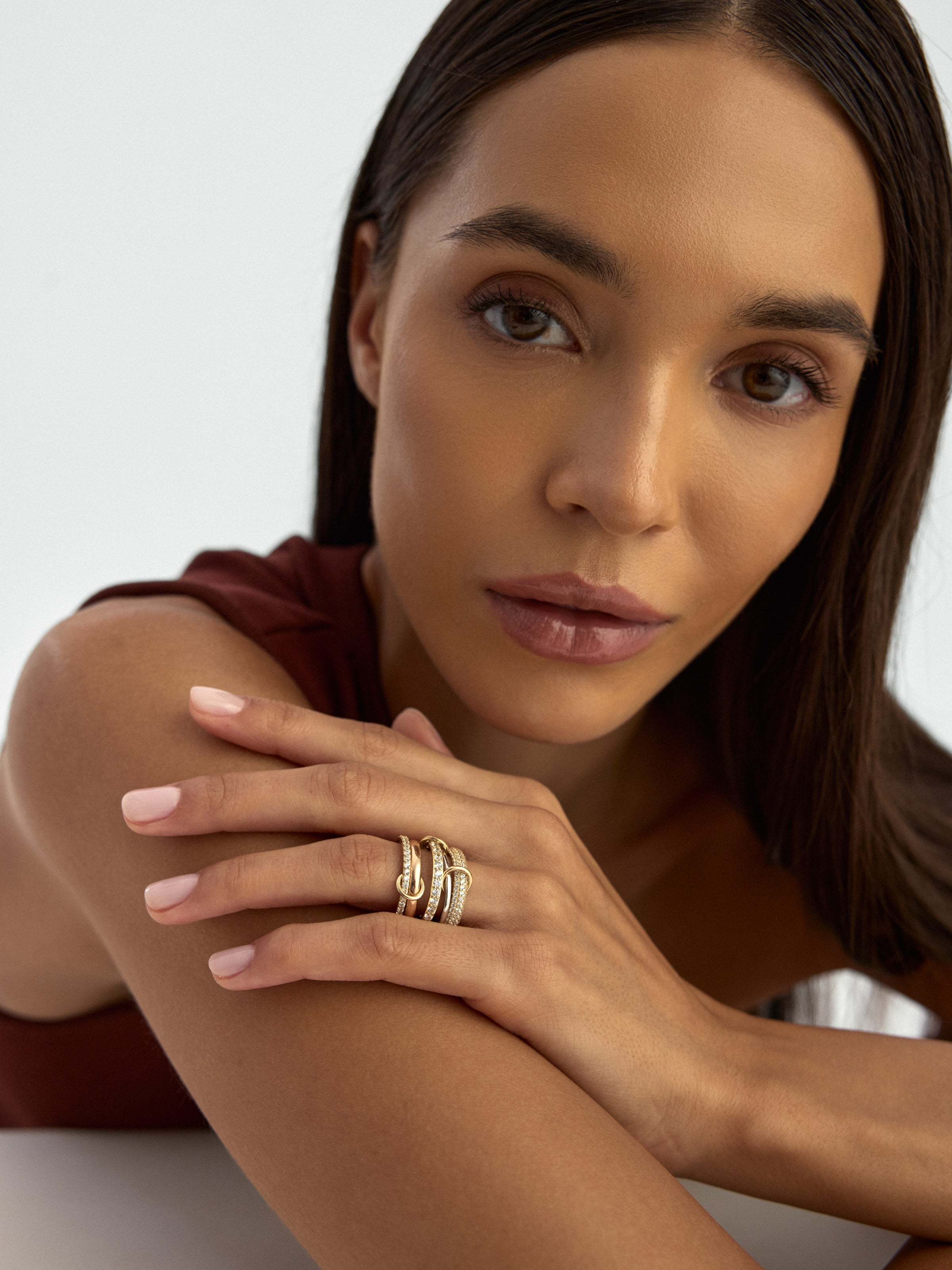 Multicolor Hoop & Stone Accents Ring in 14K Gold