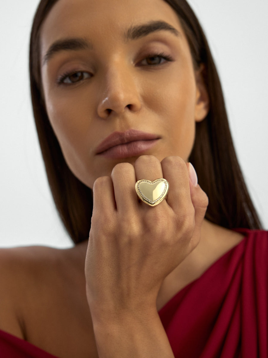 Heart-Shaped Stone Accents Ring in 14K Gold