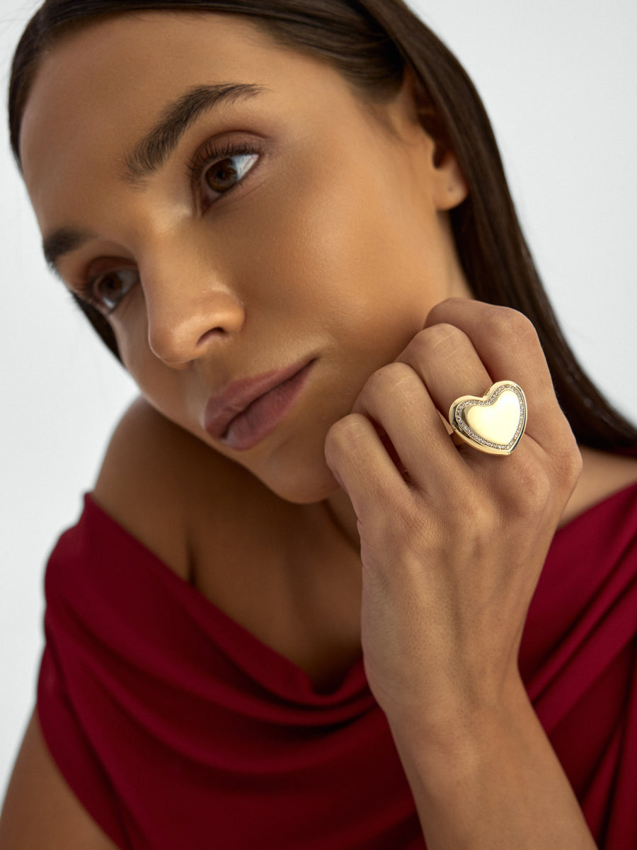 Heart-Shaped Stone Accents Ring in 14K Gold