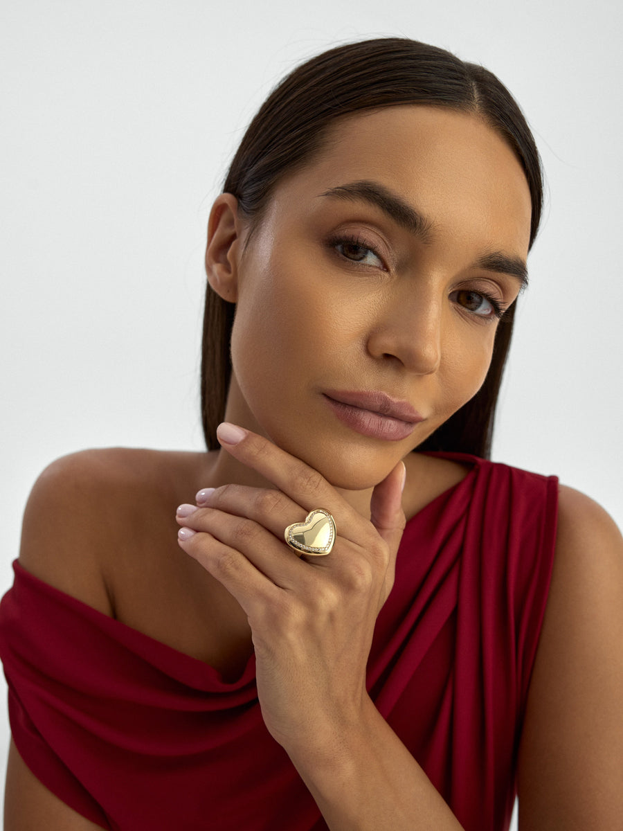 Heart-Shaped Stone Accents Ring in 14K Gold