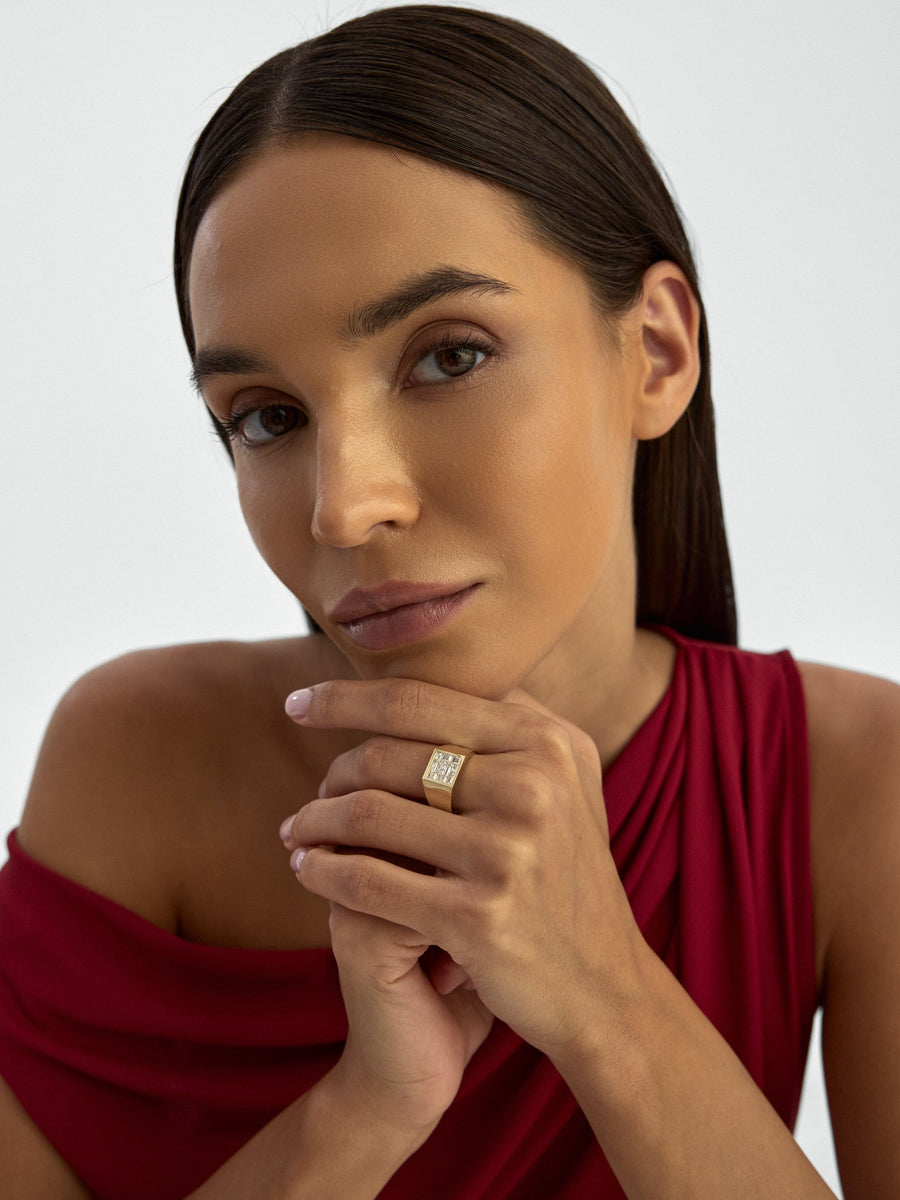 Baguette Mozaik Stone Ring in 14K Gold