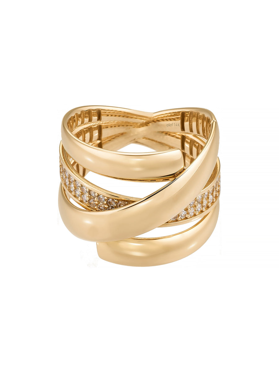 Cross Band Sparkling Ring in 14K Gold
