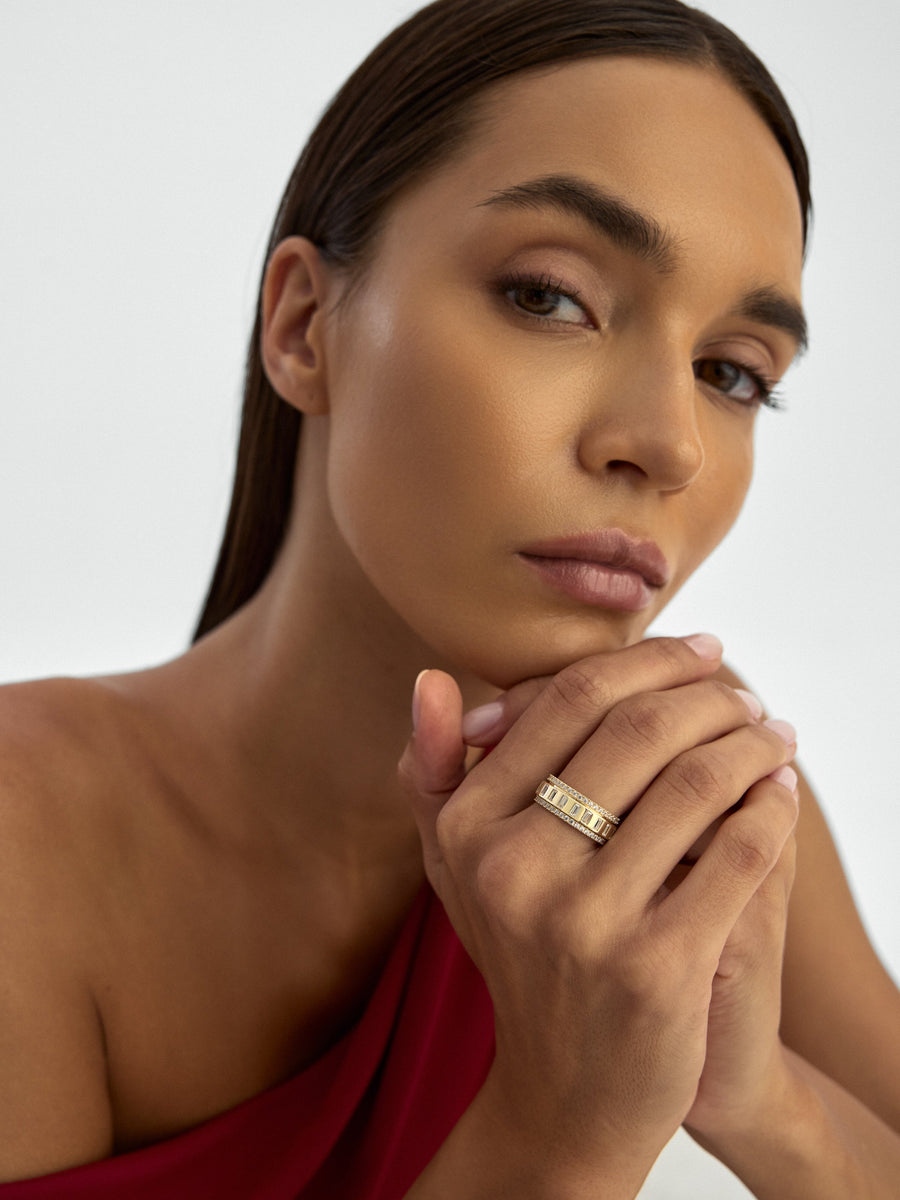 Baguette & Stone-Set Ring in 14K Gold