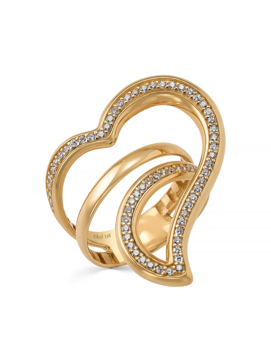 Stone-Set Half Heart-Shaped Ring in 14K Gold
